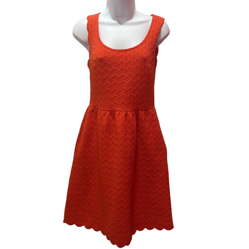 Maeve Anthropologie Dress Womens Orange Textured Scalloped Open Back Lace XS‎